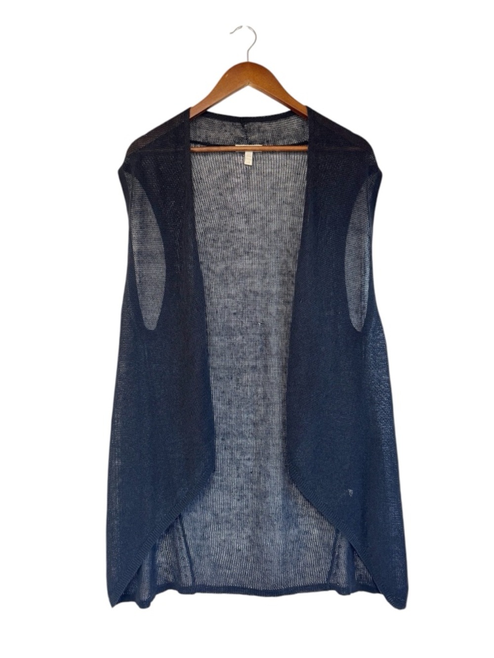 EILEEN FISHER Linen Vest‎ Tunic Large Black Gray Open Front Open Weave Lagenlook